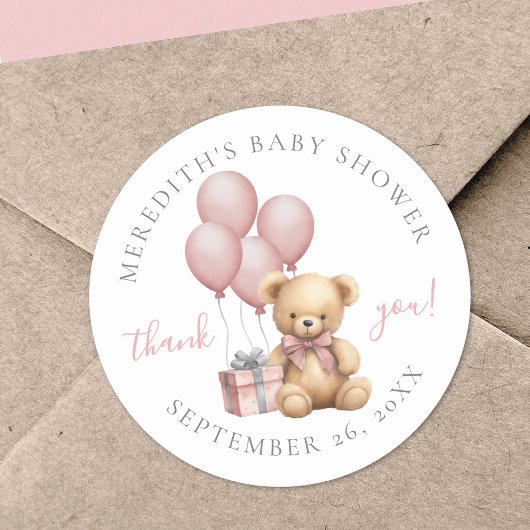 Pink Teddy Bear Baby Shower Klassischer Rundaufkle Runder Aufkleber