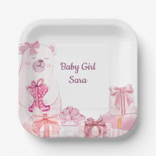 Pink Teddy Bear Baby Shower Party Plate Pappteller (Vorderseite)