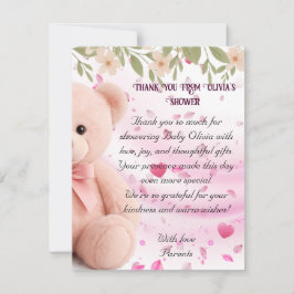 Pink Teddy Bear Baby Shower Thank You Card. Dankeskarte