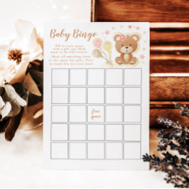 Pink Teddy Bear Babydusche Bingo Game Card Einladung