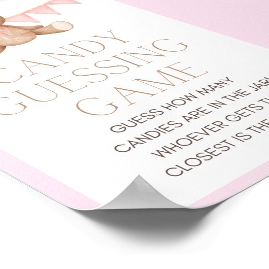 Pink Teddy Bear Babydusche Schild (Ecke)