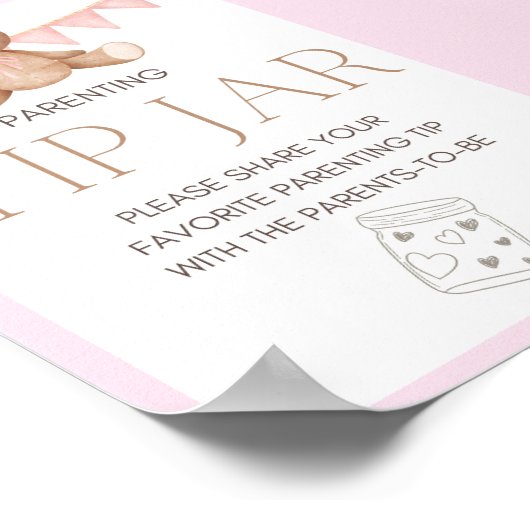 Pink Teddy Bear Babydusche Schild (Ecke)