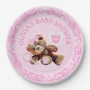 Pink Teddy Bear Babydusche Teller