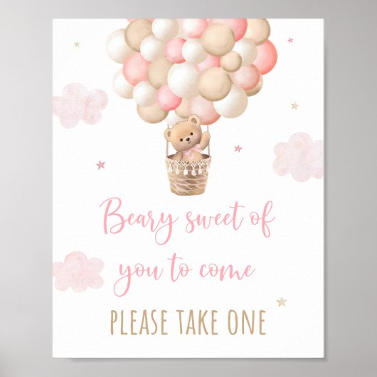 Pink Teddy Bear Balloon Baby Dusche Gefallen Zeich Poster (Vorne)