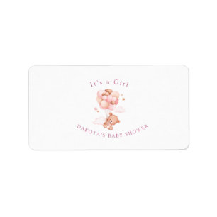 Pink Teddy Bear Balloon Baby Dusche Rücksendeadres Adressaufkleber