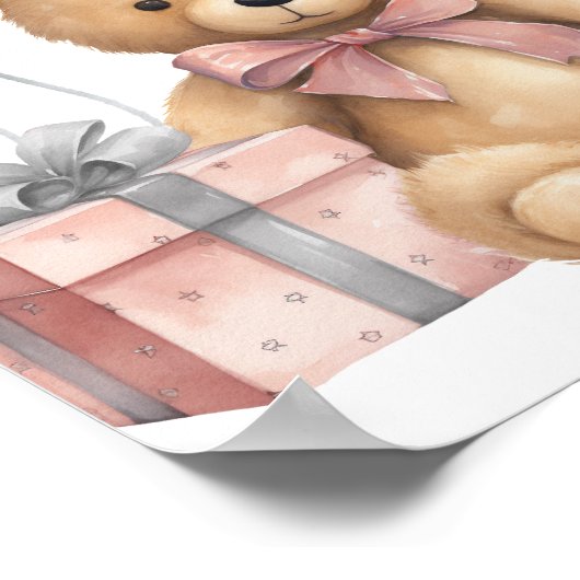 Pink Teddy Bear Balloon Baby Dusche Willkommen Poster (Ecke)