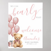 Pink Teddy Bear Balloon Baby Dusche Willkommen Poster (Vorne)