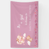 Pink Teddy Bear Balloon Babydusche Banner (Vertikal)