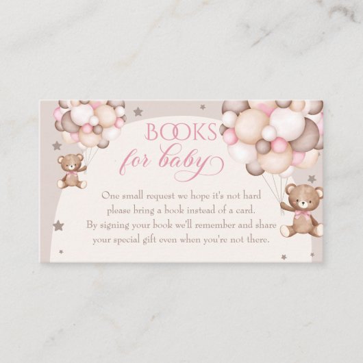 Pink Teddy Bear Balloon Babydusche Buchanfrage Begleitkarte (Vorderseite)