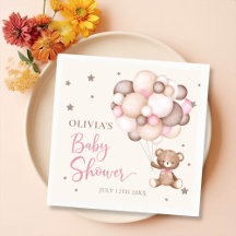Pink Teddy Bear Balloon Babydusche Napkins