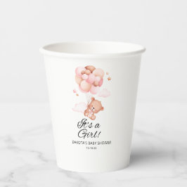 Pink Teddy Bear Balloon Babydusche Pappbecher