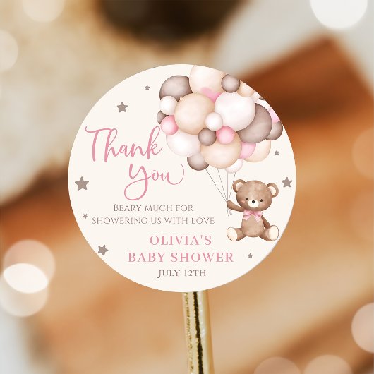Pink Teddy Bear Balloon Babydusche warten Runder Aufkleber