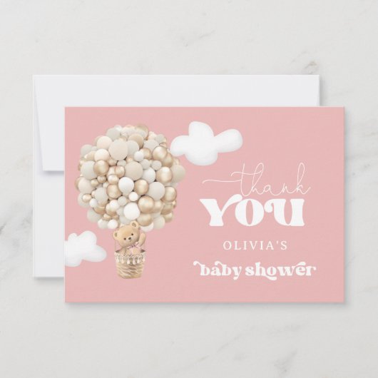 Pink Teddy Bear Balloon Vorab warten Danke Karte (Vorderseite)