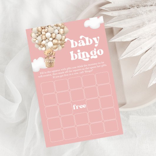 Pink Teddy Bear Balloons Baby Showspiel BINGO Flyer