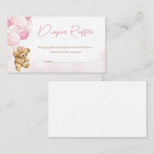 Pink Teddy Bear Balloons Babydusche Windelwanne Begleitkarte (Vorne/Hinten)