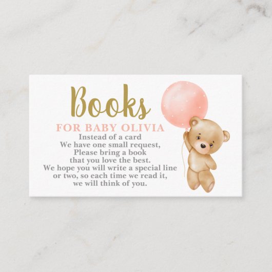 Pink Teddy Bear Books for Baby Request Card Begleitkarte (Vorderseite)