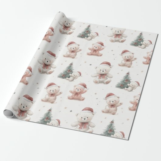 Pink Teddy Bear Christmas Geschenkpapier (Ungerollt)