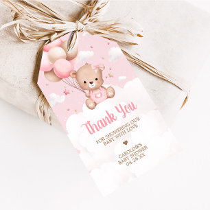 Pink Teddy Bear Clouds Baby Shower Fevor Tags Geschenkanhänger