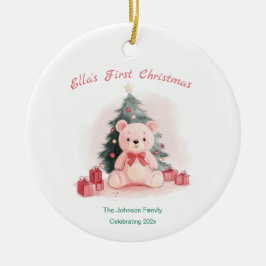 Pink Teddy Bear Erste Weihnachtsfeier Keramik Ornament