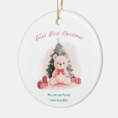 Pink Teddy Bear Erste Weihnachtsfeier Keramik Ornament (Links)
