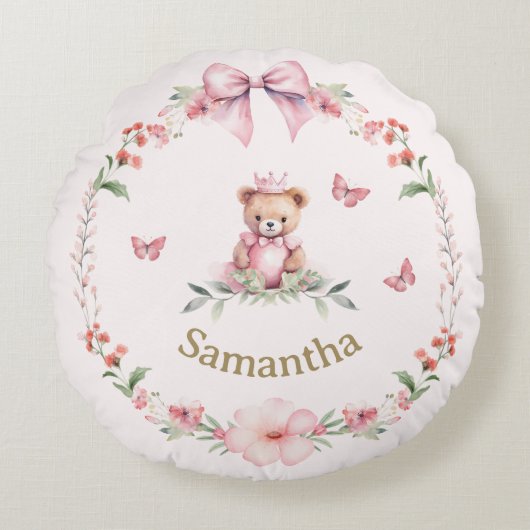 Pink Teddy Bear Fantasien Rundes Kissen (Vorderseite)