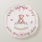 Pink Teddy Bear Fantasien Rundes Kissen (Rückseite)