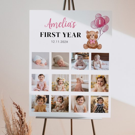 Pink Teddy Bear Geburtstag Foto Milestone Poster