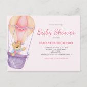 Pink Teddy Bear Girl Babydusche Einladung Postkarte (Vorderseite)