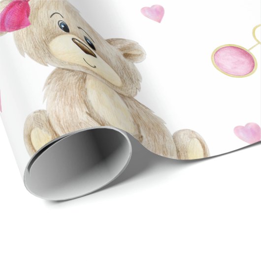 Pink Teddy Bear Girl Babydusche Geschenkpapier (Rolleneckpunkt)