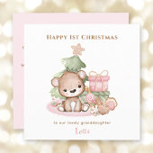 Pink Teddy Bear Girl Erste Weihnachtskarte Karte