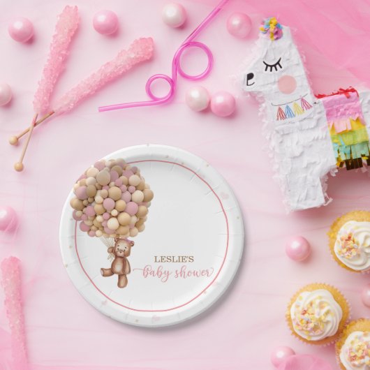 Pink Teddy Bear Heißluftballon Babydusche Custom Pappteller (Party)