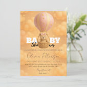 Pink Teddy Bear Heißluftballon Girly Babydusche Einladung (Stehend Vorderseite)