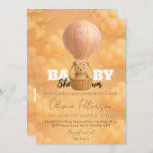 Pink Teddy Bear Heißluftballon Girly Babydusche Einladung (Vorne/Hinten)