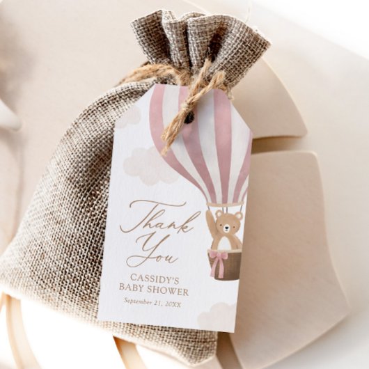 Pink Teddy Bear Hot Air Ballon Babydusche Geschenkanhänger