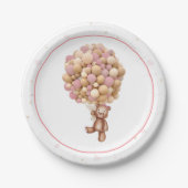 Pink Teddy Bear Hot Air Ballon Babyduschplatte Pappteller (Vorderseite)
