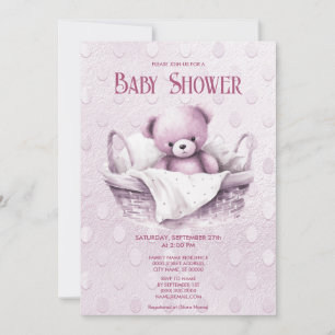 Pink Teddy Bear in Basket Baby Dusche Einladung
