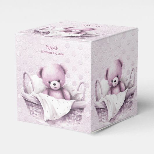 Pink Teddy Bear in Basket Gefallen Box Geschenkschachtel (Vorderseite)