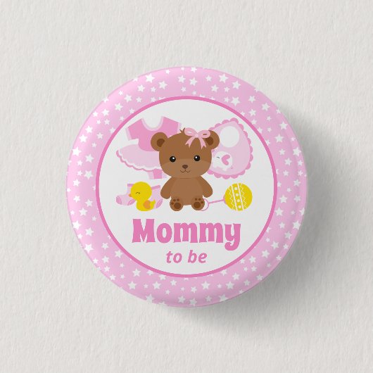 Pink Teddy Bear Kleidung Baby Dusche Mommy zu sein Button (Vorderseite)
