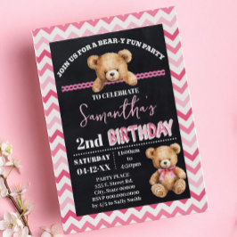 Pink Teddy Bear Kleiner Bär Geburtstag Pink Zickza Einladung