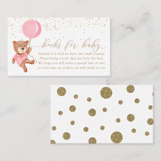 Pink Teddy Bear mit Balloonbüchern für Baby Begleitkarte (Vorne/Hinten)