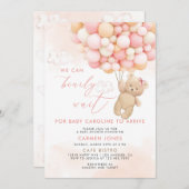Pink Teddy Bear mit Balloons Baby Dusche laden Einladung (Vorne/Hinten)