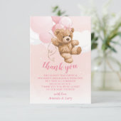 Pink Teddy Bear mit Balloons Danke Karte (Stehend Vorderseite)