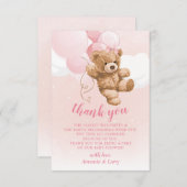 Pink Teddy Bear mit Balloons Danke Karte (Vorne/Hinten)