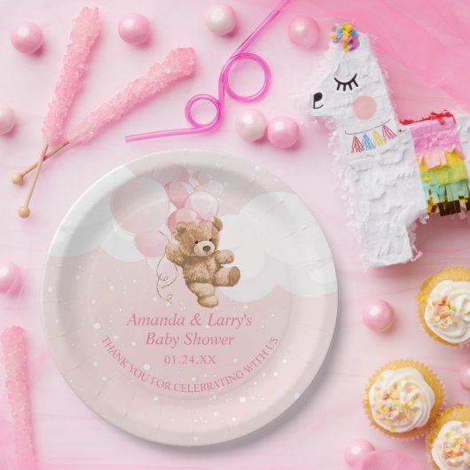 Pink Teddy Bear mit Balloons Paper Teller (Party)