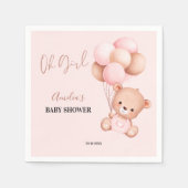 Pink Teddy Bear Oh Girl Balloon Baby Dusche Party Serviette (Vorderseite)