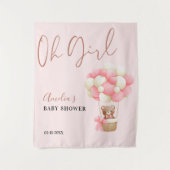 Pink Teddy Bear Oh Girl Balloon Baby Dusche Party Wandteppich (Vorderseite)