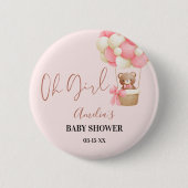 Pink Teddy Bear Oh Girl Balloon Babydusche Button (Vorderseite)