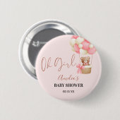 Pink Teddy Bear Oh Girl Balloon Babydusche Button (Vorne & Hinten)