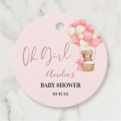 Pink Teddy Bear Oh Girl Balloon Babydusche Geschenkanhänger (Vorderseite)