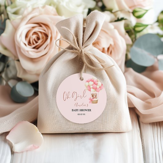 Pink Teddy Bear Oh Girl Balloon Babydusche Geschenkanhänger